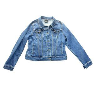 NANETTE LEPORE Large Blue Denim Jacket Stretchy Comfy Quality